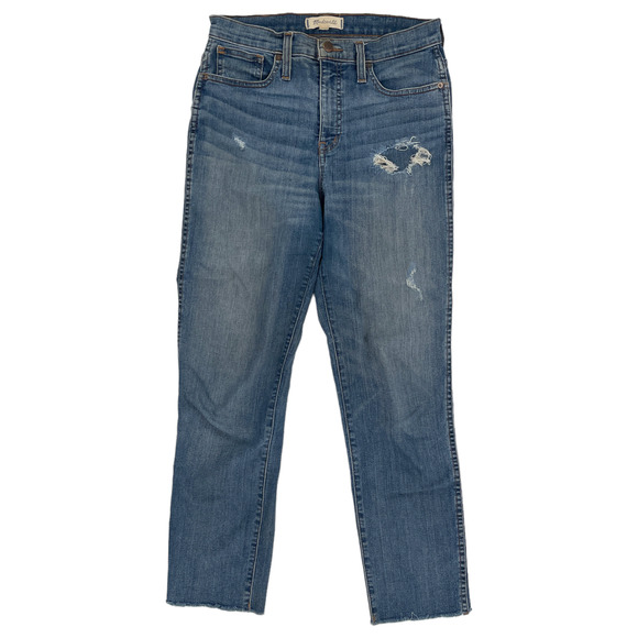 Madewell Denim - Madewell Distressed Straight Leg Raw Hem Denim Jeans Cropped Size 26